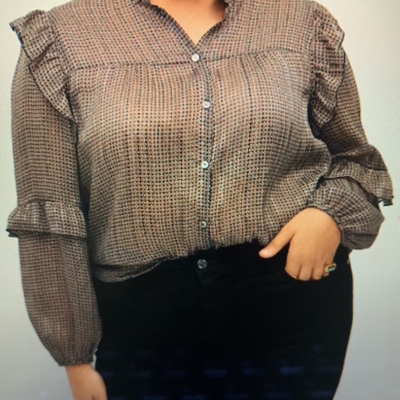 Violeta by Mango Printed Sheer Ruffle Blouse Curvy Plus Size Woman’s Size 18 - Picture 3 of 12